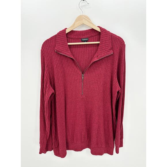 Torrid Red Relaxed Fit Super Soft Plush Rib Quarter Zip Sweatshirt Women Size 2X - Picture 1 of 9